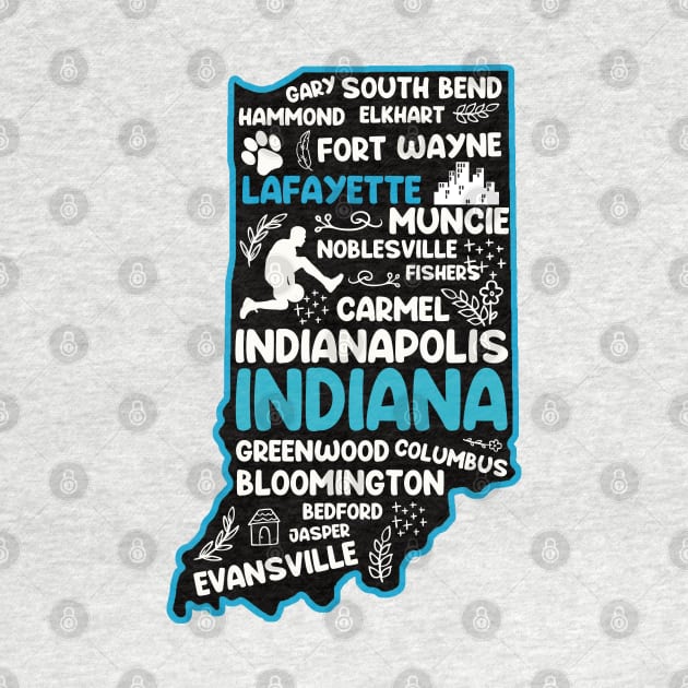 Lafayette Indiana cute map Fort Wayne, Evansville, South Bend, Fishers, Hammond, Gary by BoogieCreates